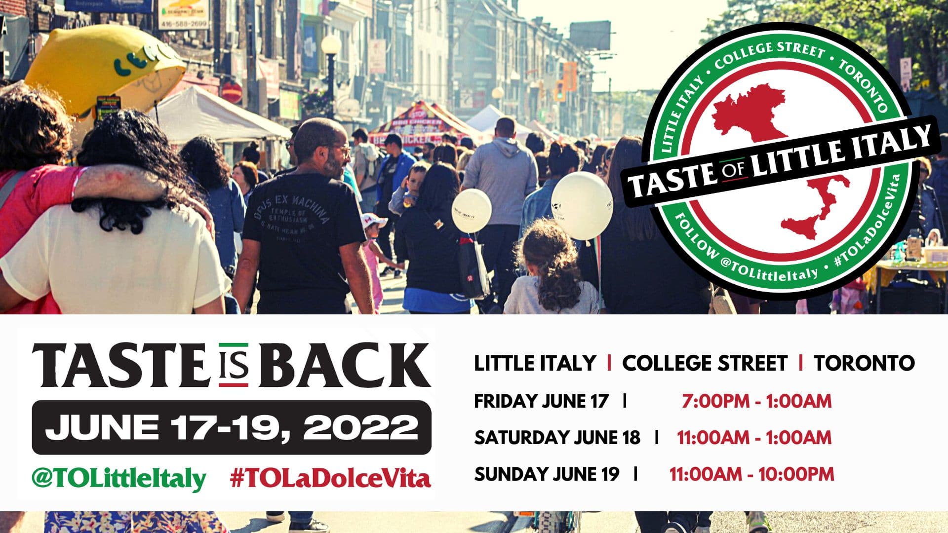 Taste of Little Italy Promotional Header Image GPS 43.6549 -79.41553